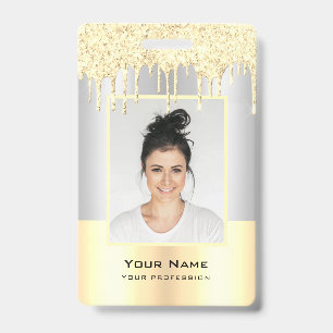 Custom Employee Glitter Drips Yellow Gold Name ID Badge