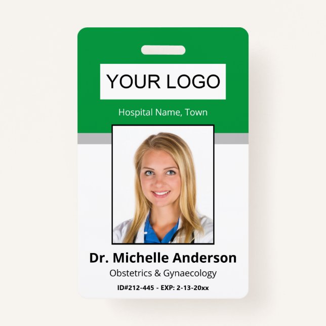Custom Employee Green Doctor Photo Identity ID Badge (Front)