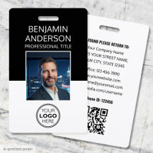 Custom Employee ID Badge Minimalist Black White