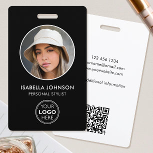 Custom Employee ID Badge Modern Round Photo Black