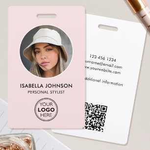 Custom Employee ID Badge Modern Round Photo Pink