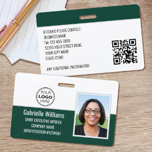 Custom Employee ID Badge Photo Logo Security Green
