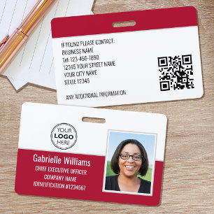 Custom Employee ID Badge Photo Logo Security Red