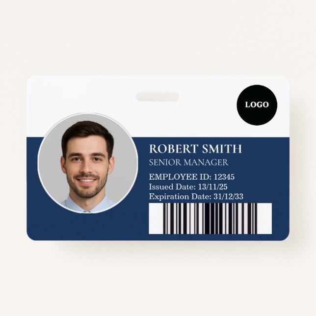 Custom Employee ID Badge with Photo & Barcode (Front)