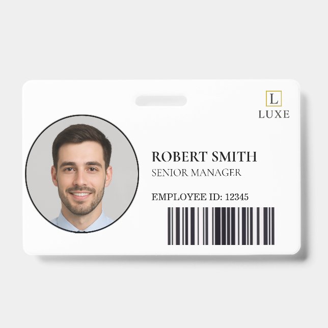 Custom Employee ID Badge with Photo & Barcode (Front)