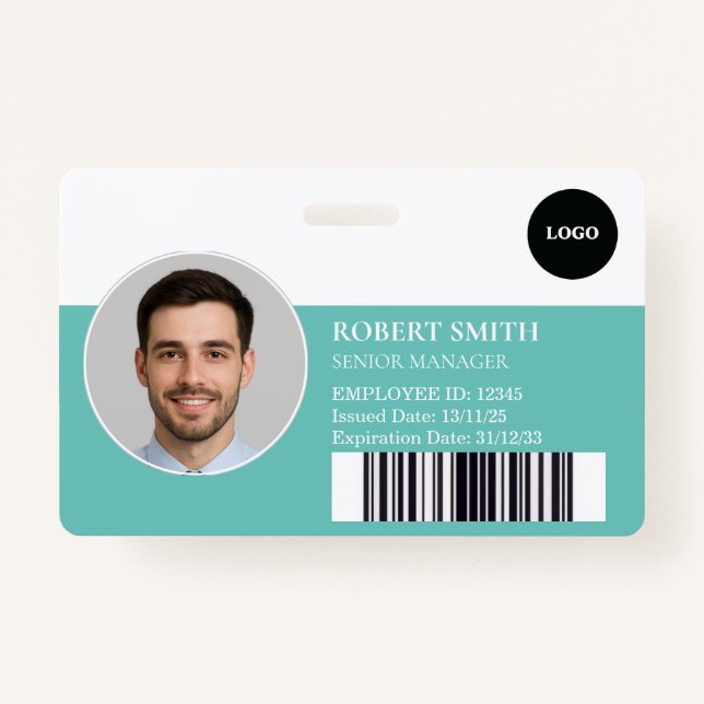 Custom Employee ID Badge with Photo & Barcode (Front)