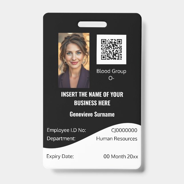 CUSTOM employee ID card editable black white Badge (Front)