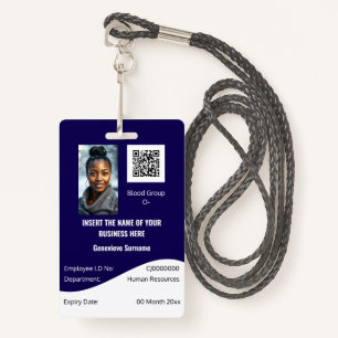CUSTOM employee ID card editable navy blue white ID Badge