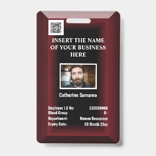 Custom employee ID card Photo logo maroon red Badge