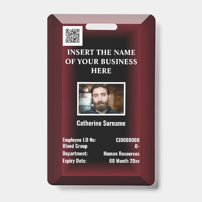 Custom employee ID card | Photo logo maroon red Badge (Front)