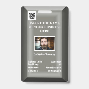 Custom employee ID card   Photo logo silver grey Badge