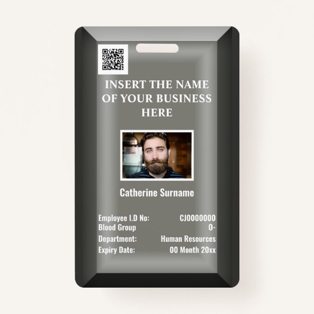 Custom employee ID card | Photo logo silver grey ID Badge (Front)