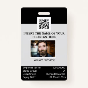 CUSTOM employee ID card template dual sided grey ID Badge