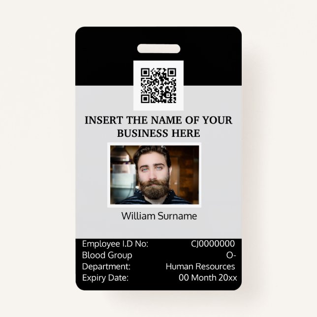 CUSTOM employee ID card template dual sided grey ID Badge (Front)