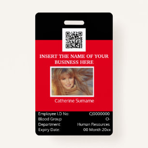 CUSTOM employee ID card template dual sided red ID Badge