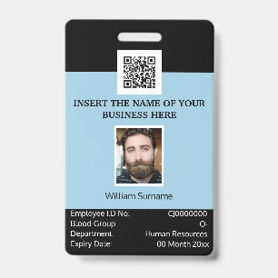 CUSTOM employee ID card vertical dual sided blue Badge