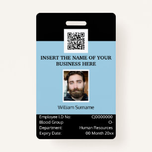 CUSTOM employee ID card vertical dual sided blue ID Badge