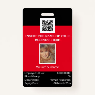 CUSTOM employee ID card vertical dual sided red ID Badge