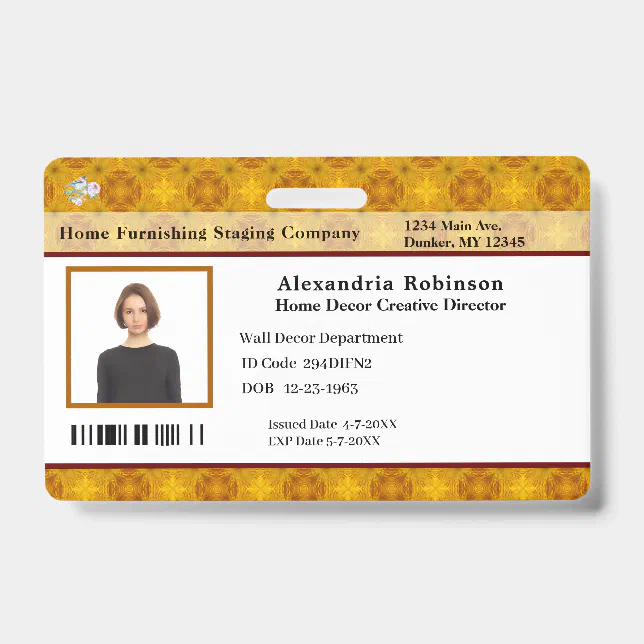 Agitype01 Id Code Custom Employee ID Identification Photo Bar Code Badge | Zazzle