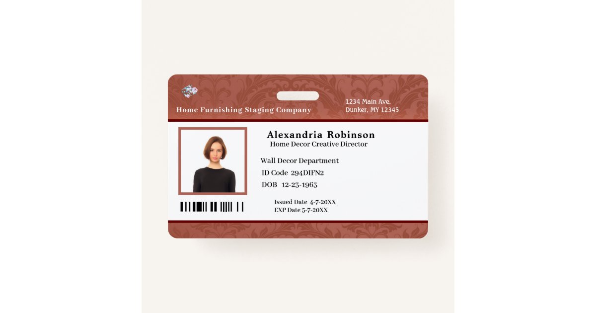 Custom Employee ID Identification Photo Bar Code ID Badge | Zazzle.co.uk