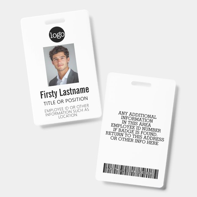 Custom Employee ID - Photo, Bar Code, Logo, Name Badge (Front & Back)