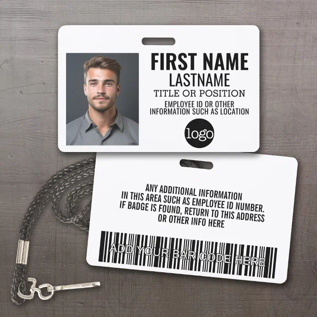 Custom Employee ID - Photo, Bar Code, Logo, Name Badge | Zazzle