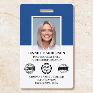 Custom Employee ID Photo Logo Modern Blue Badge