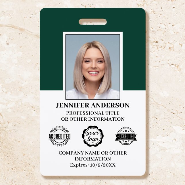 Custom Employee ID Photo Logo Modern Dark Green ID Badge (Creator Uploaded)