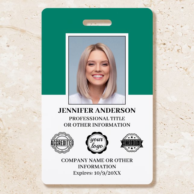 Custom Employee ID Photo Logo Modern Green ID Badge (Creator Uploaded)