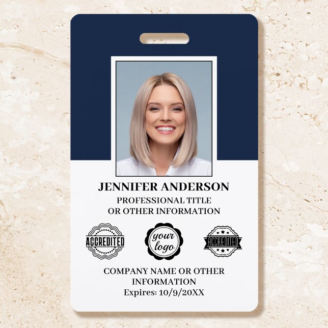 Custom Employee ID Photo Logo Modern Navy ID Badge (Creator Uploaded)
