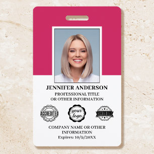 Custom Employee ID Photo Logo Modern Pink Badge