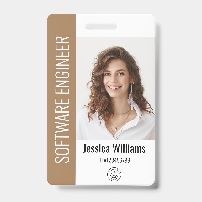 Custom Employee Large Photo, BarCode, Logo, Name ID Badge (Front)