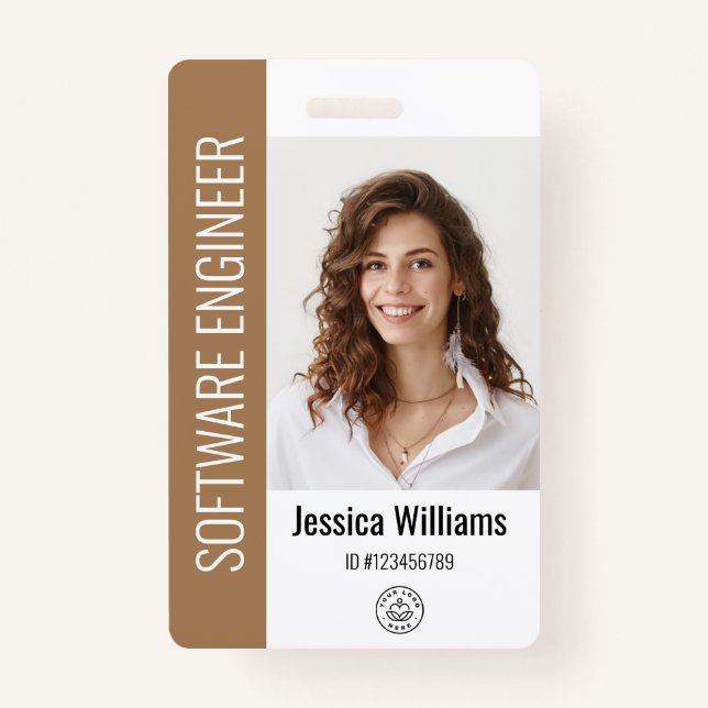 Custom Employee Large Photo, BarCode, Logo, Name ID Badge (Front)
