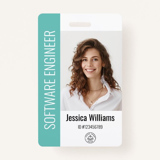 Custom Employee Large Photo, BarCode, Logo, Name ID Badge (Front)