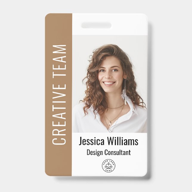 Custom Employee Large Photo, BarCode, Logo, Name  ID Badge (Front)