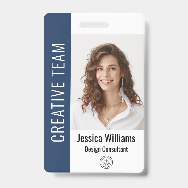 Custom Employee Large Photo, BarCode, Logo, Name ID Badge (Front)
