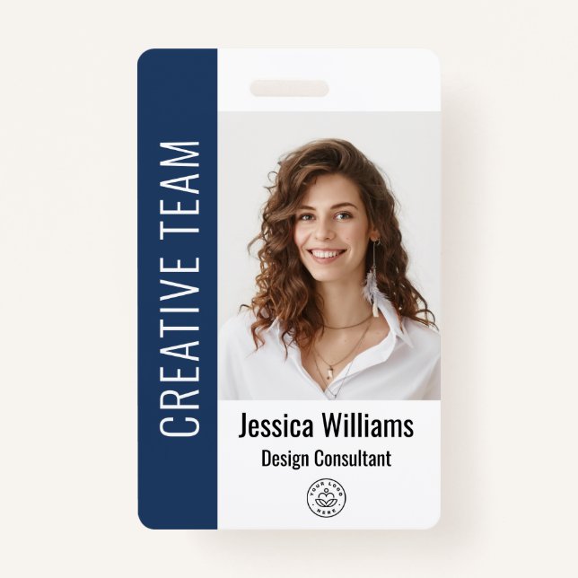 Custom Employee Large Photo, BarCode, Logo, Name ID Badge (Front)