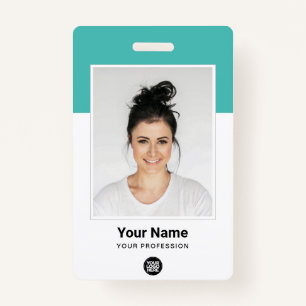 Custom Employee Large Photo Turquoise Logo Name ID Badge