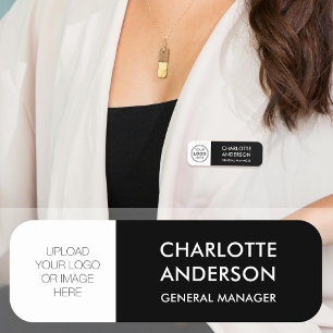 Custom Employee Logo Black White Magnetic or Pin Name Tag
