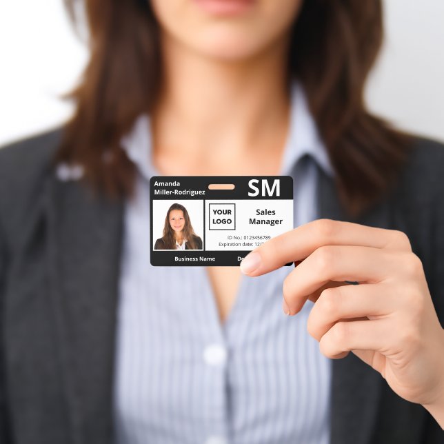Custom Employee Logo Black White Photo ID Badge (Presented)