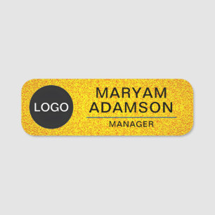 Custom Employee Logo, Magnetic & Safety Pin Gold Name Tag