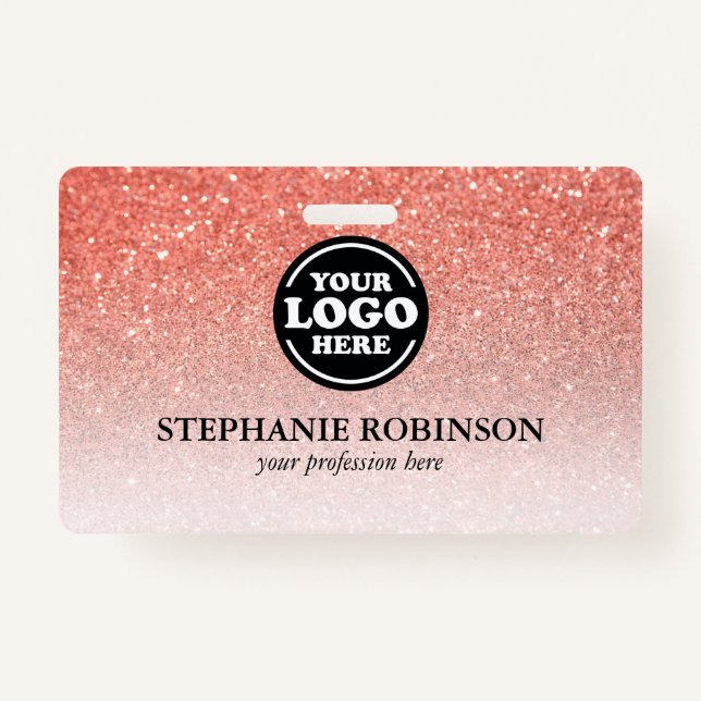 Custom Employee, Logo Name Badge | Pink Glitter ID Badge (Front)