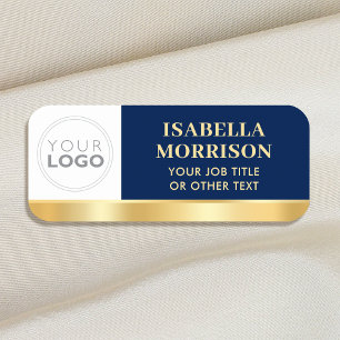 Custom Employee Logo Navy Gold Magnetic or Pin  Name Tag