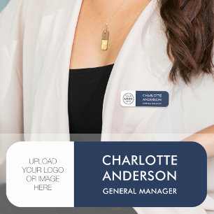 Custom Employee Logo Navy White Magnetic or Pin Name Tag
