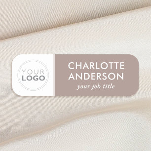 Custom Employee Logo Taupe Branded Magnetic or Pin Name Tag
