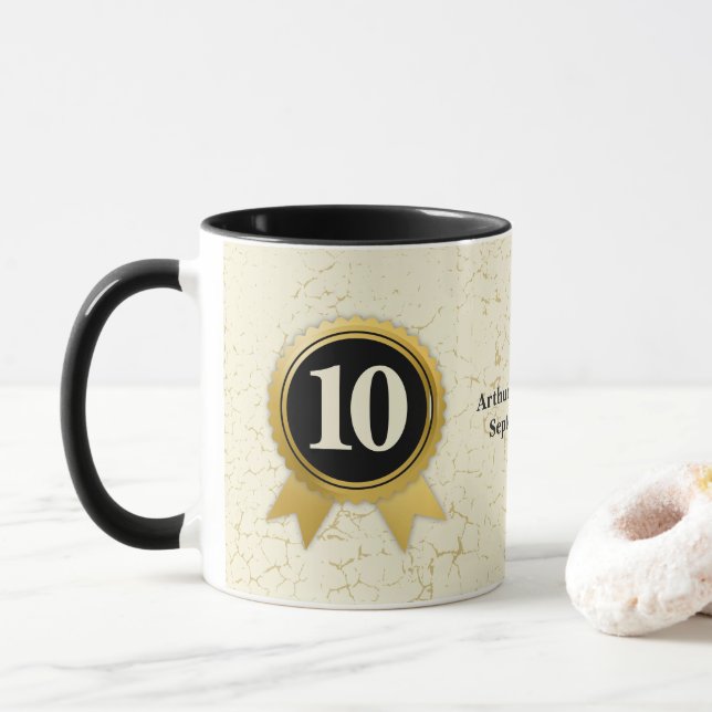 Custom employee milestone longevity anniversary mug (With Donut)