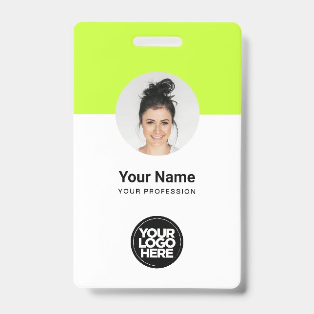 Custom Employee Modern ID Card Acid Green QR Badge (Front)