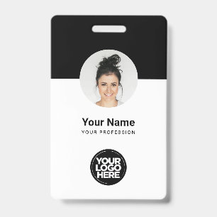 Custom Employee Modern ID Card Black and White QR Badge