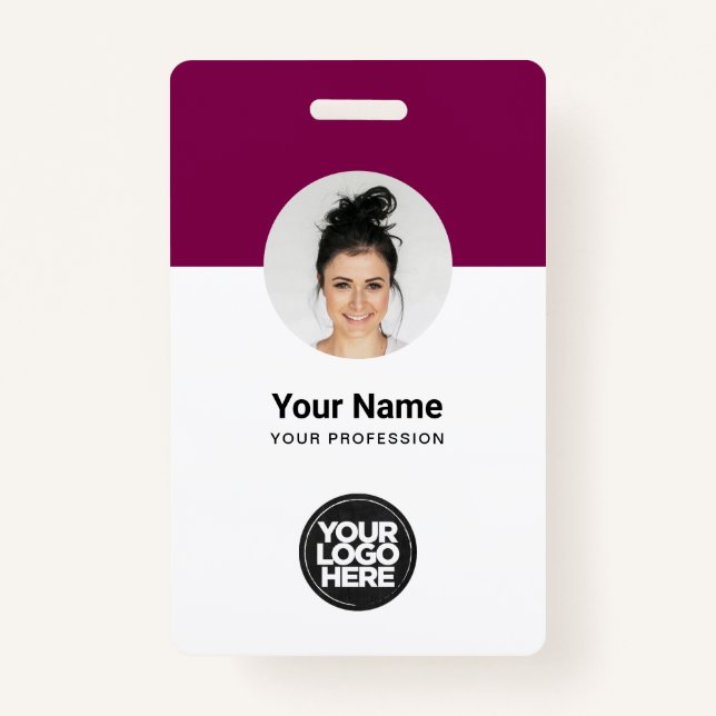 Custom Employee Modern ID Card Burgundy QR ID Badge (Front)