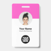 Custom Employee Modern ID Card Pink QR Badge
